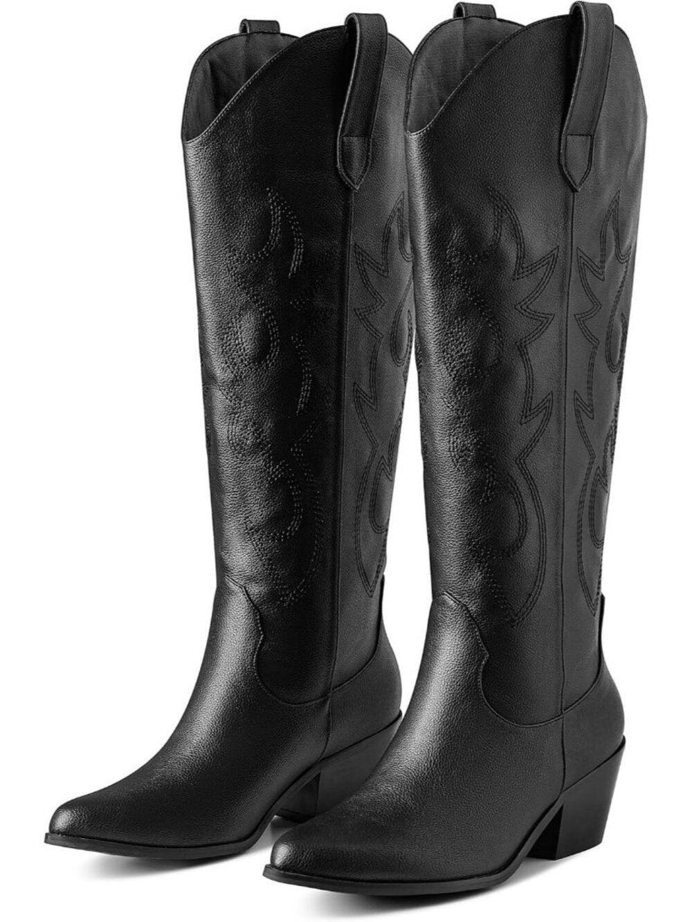 Women's Black Pull-On Western Chunky Cowgirl Cowboy Knee High Boots